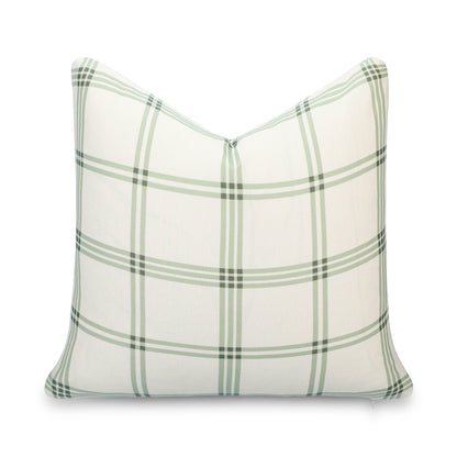 Norham Indoor Outdoor Throw Pillow Cover, Plaid, Olive Light Green, 22"x22"