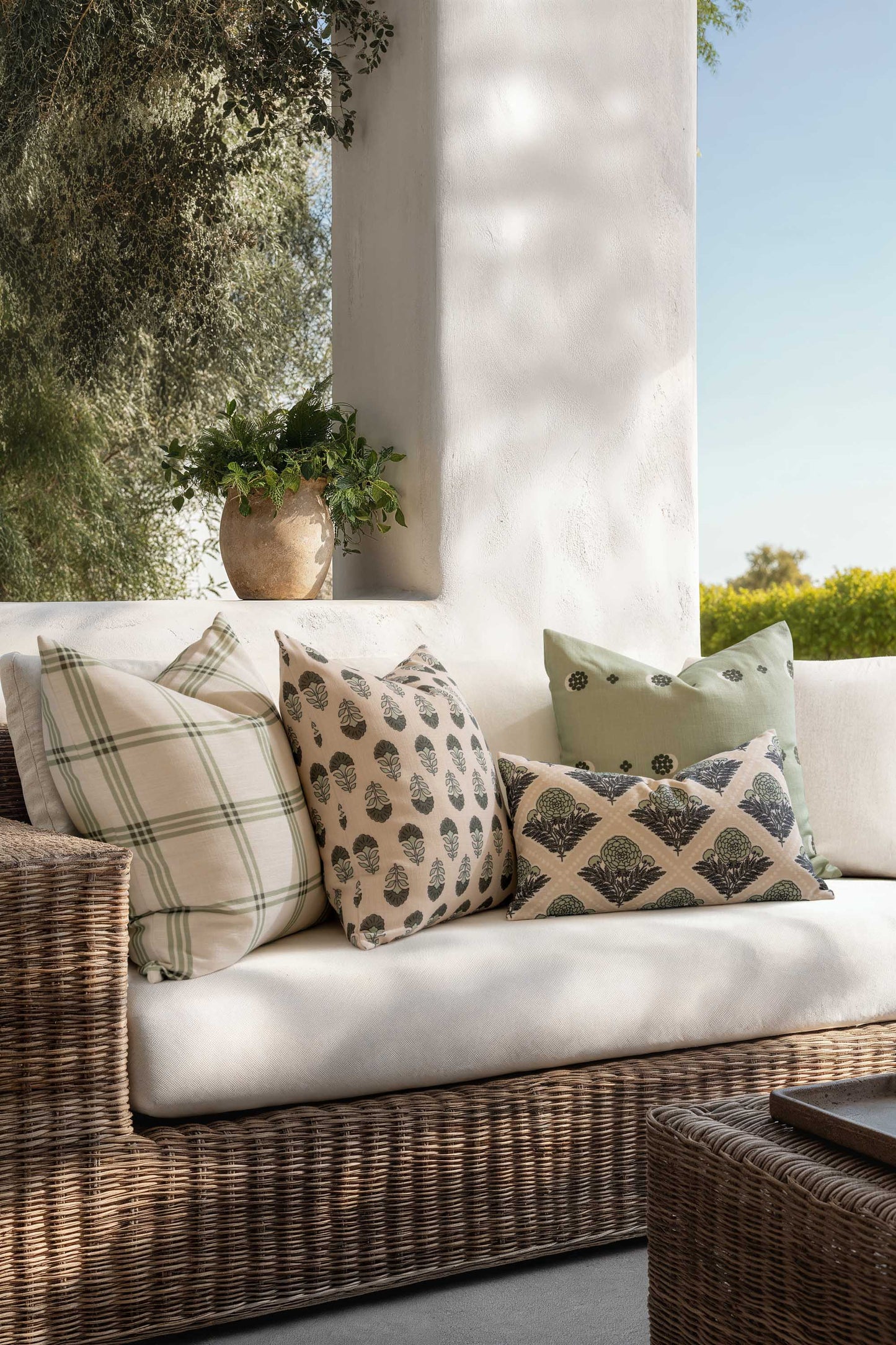 Norham Indoor Outdoor Throw Pillow Cover, Plaid, Olive Light Green, 22"x22"