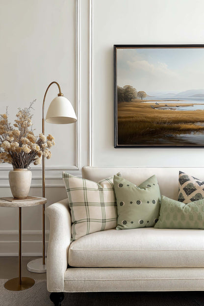 Norham Indoor Outdoor Throw Pillow Cover, Plaid, Olive Light Green, 22"x22"