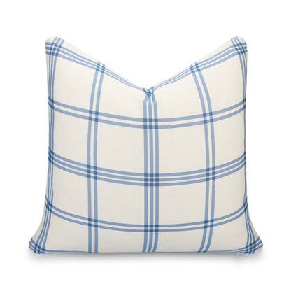 Norham Indoor Outdoor Throw Pillow Cover, Plaid, Azure Light Blue, 22"x22"