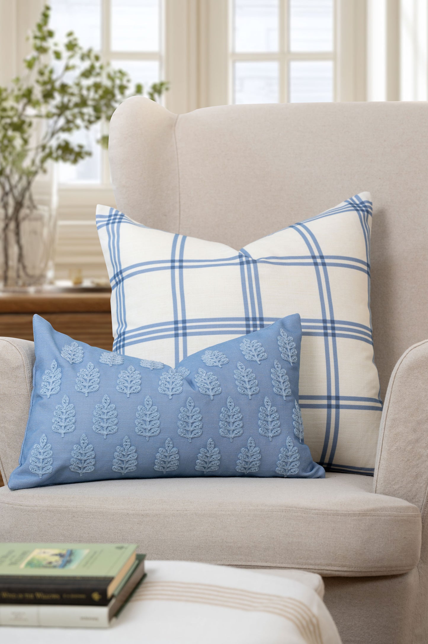 Norham Indoor Outdoor Throw Pillow Cover, Plaid, Azure Light Blue, 22"x22"