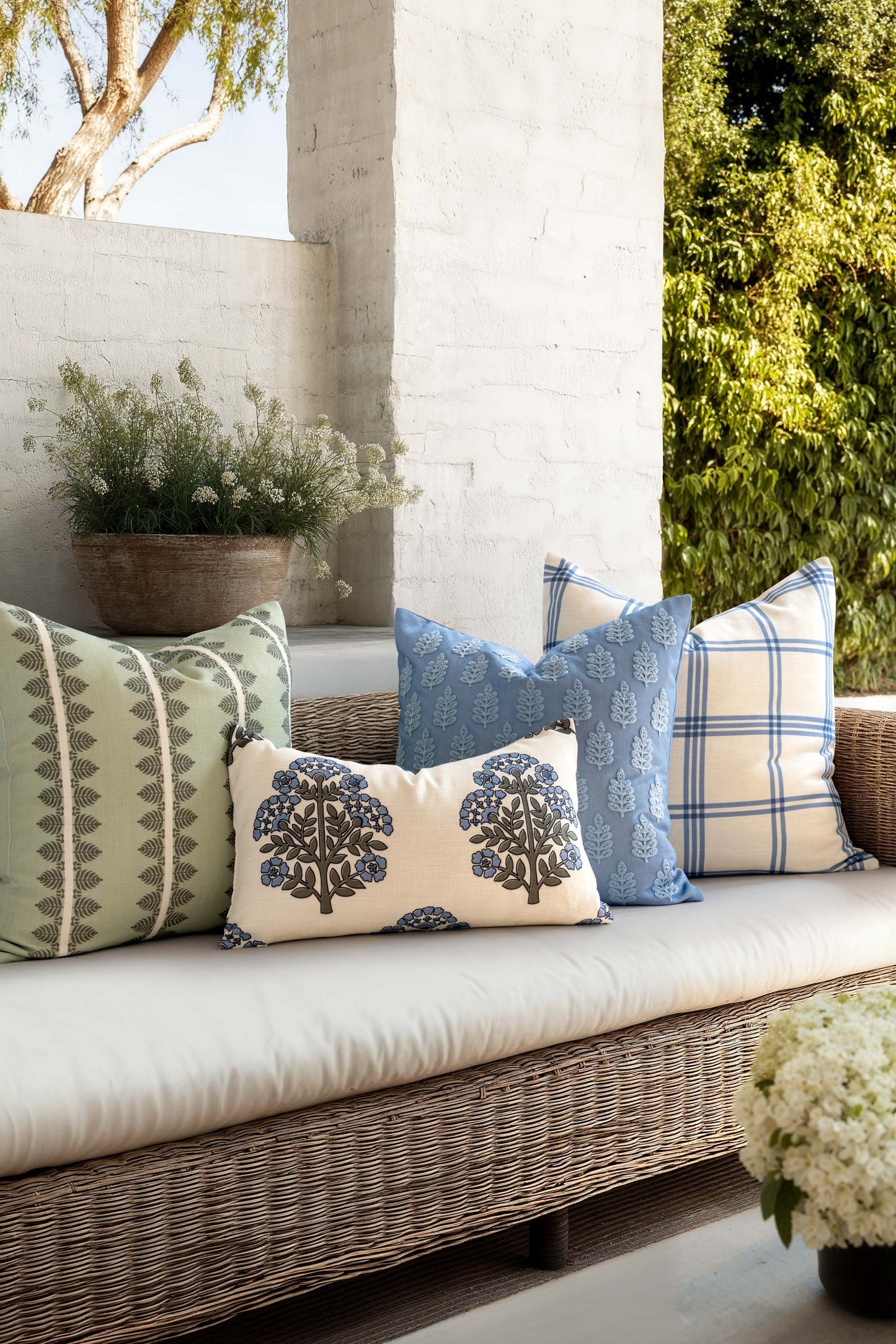 Norham Indoor Outdoor Throw Pillow Cover, Plaid, Azure Light Blue, 22"x22"