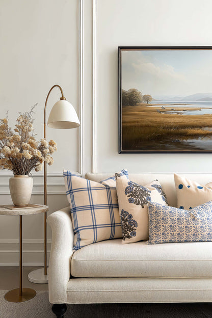 Norham Indoor Outdoor Throw Pillow Cover, Plaid, Azure Light Blue, 22"x22"