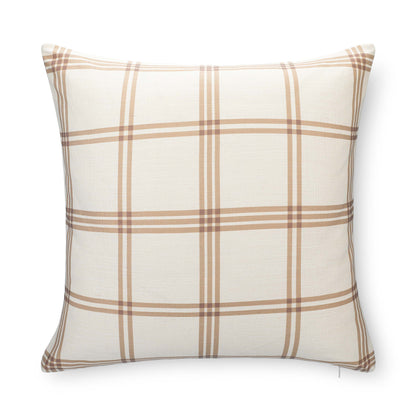 Norham Indoor Outdoor Throw Pillow Cover, Plaid, Earth Tone Tan Dark Khaki, 22"x22"