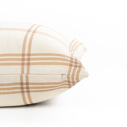 Norham Indoor Outdoor Throw Pillow Cover, Plaid, Earth Tone Tan Dark Khaki, 22"x22"