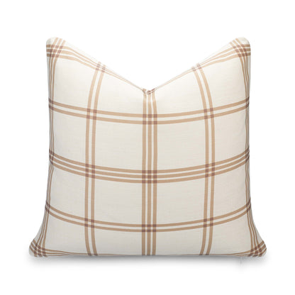 Norham Indoor Outdoor Throw Pillow Cover, Plaid, Earth Tone Tan Dark Khaki, 22"x22"