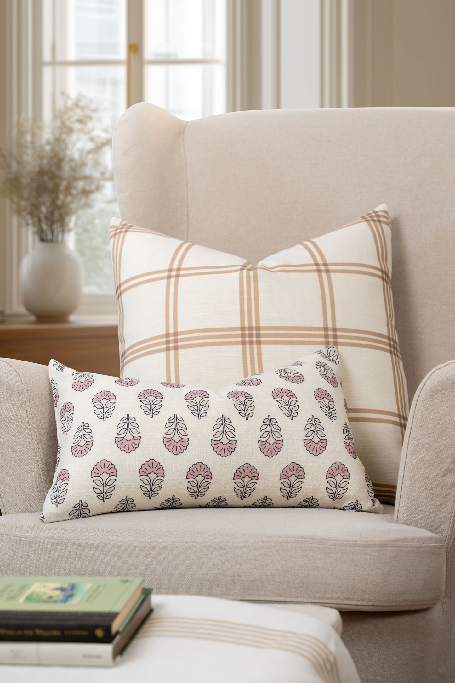 Norham Indoor Outdoor Throw Pillow Cover, Plaid, Earth Tone Tan Dark Khaki, 22"x22"