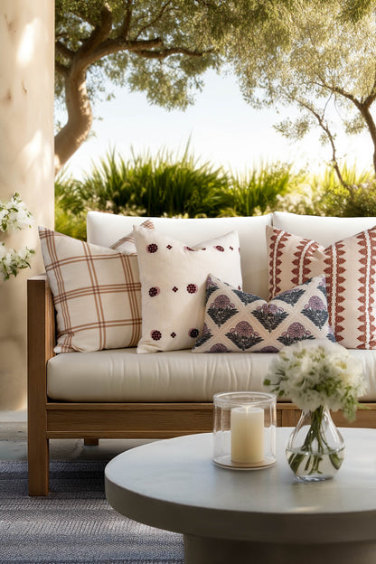 Norham Indoor Outdoor Throw Pillow Cover, Plaid, Earth Tone Tan Dark Khaki, 22"x22"