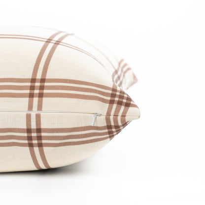 Norham Indoor Outdoor Throw Pillow Cover, Plaid, Earth Tone Brown Dark Khaki, 22"x22"