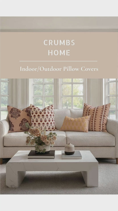 Monterra Indoor Outdoor Throw Pillow Cover, Block Print Flowers, Earth Tone Rust Orange Neutral, 20"x20"