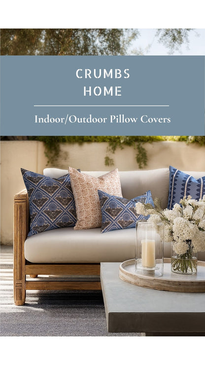 Florham Indoor Outdoor Throw Pillow Cover, Block Print Floral, Dark Navy, 22"x22"