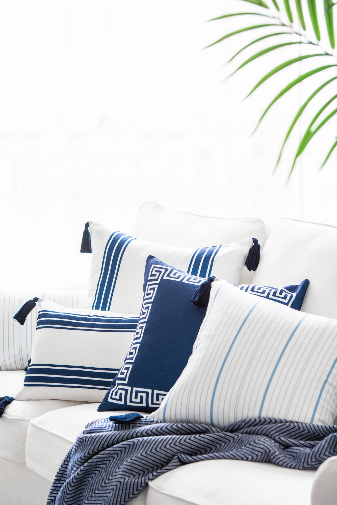 Beach Pillows, Striped Tassel, Navy Blue | Crumbs Home