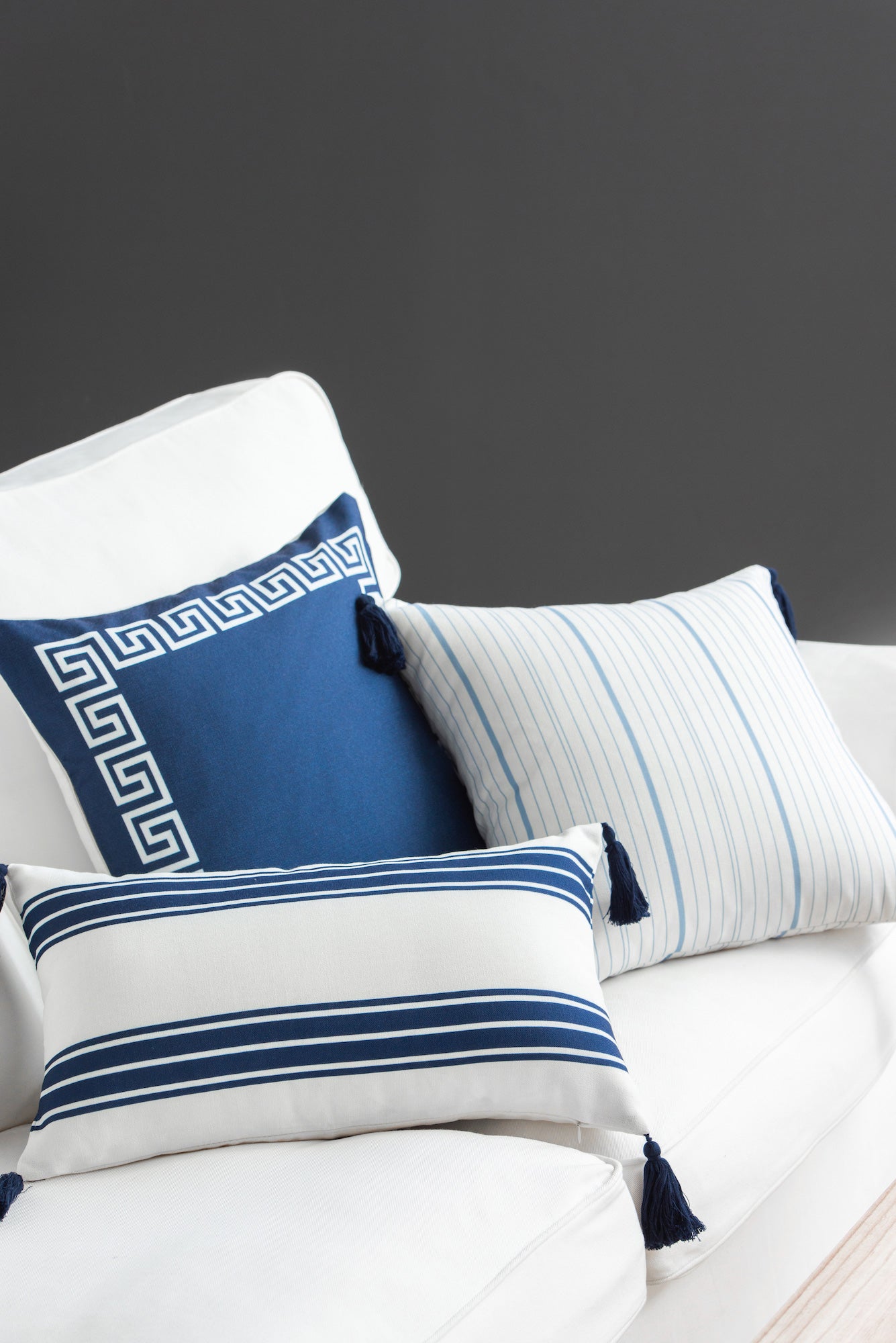 Beach Pillows, Striped Tassel, Navy Blue