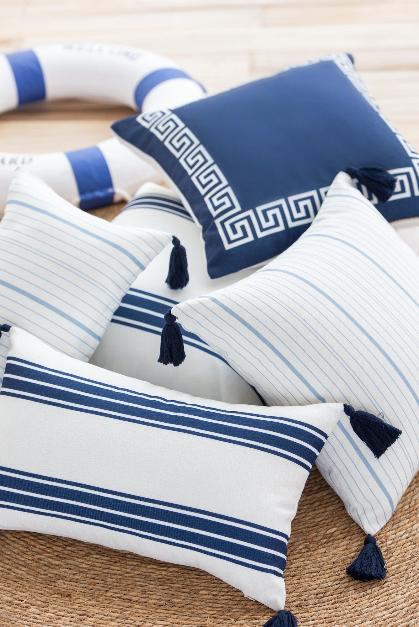 Beachy Pillows, Stripe Tassel, Navy Blue | Crumbs Home